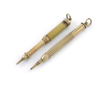 A Victorian 10-carat gold pencil, by S. Mordan and Co, also marked with the arrow mark, reeded cylindrical form, with a ring 