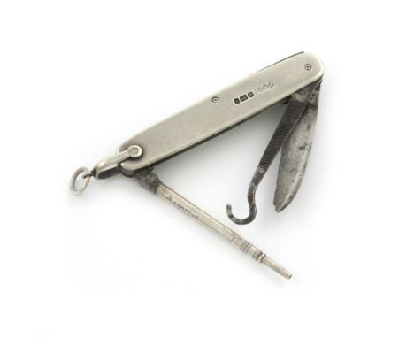 A late-Victorian silver combination pencil, penknife and button hook, by Brookes and Crook, Sheffield 1890, oblong form, with