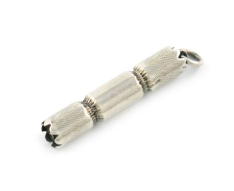 A Victorian novelty silver pencil, by S. Mordan and Co, with a registration lozenge for 1879, modelled as a cracker, engine-t