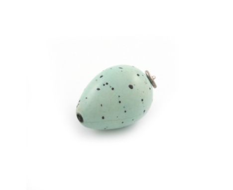 A Victorian novelty silver and ceramic pencil, by S. Mordan and Co., modelled as speckled light blue bird's egg, with a ring 