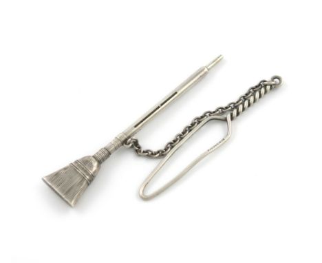 A Victorian novelty silver pencil, unmarked, modelled as a broom, length 8.2cm. Provenance: The KB Collection of Pencils. Ill