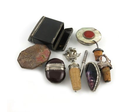 λA mixed lot, comprising silver items: an 18th century silver-mounted tortoiseshell double snuff box, of rectangular form, wi