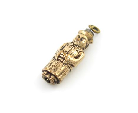 A Victorian novelty gilt-metal figural pencil, unmarked, modelled as standing Chinese man, with a ring attachment, length 3.5