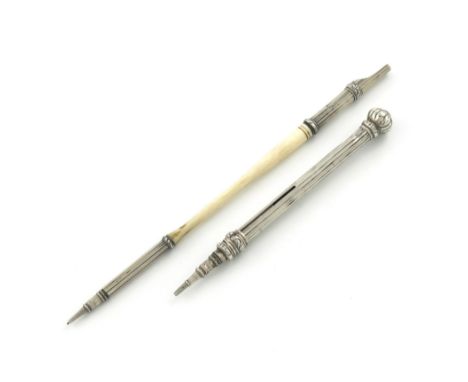 λAn early Victorian silver and ivory combination pen and pencil, by Gabriel Riddle, London circa 137, also marked 'G. Riddle,