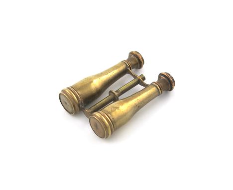 A Victorian novelty gilt-metal pencil and toothpick, unmarked, modelled as a pair of binoculars, pull-out pencil and toothpic