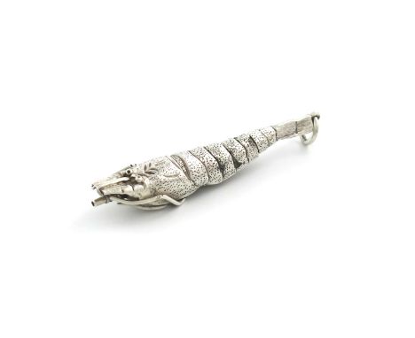 A rare Victorian novelty silver pencil, by Leuchars and Son, with a registration lozenge for 1879, modelled as a shrimp, with