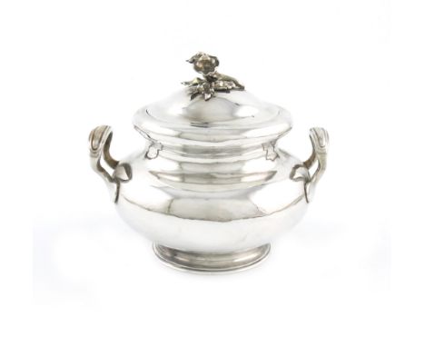 A 19th century Russian silver sugar bowl and cover, assay master D. Tverskoy, St. Petersburg 1847, circular form, scroll side