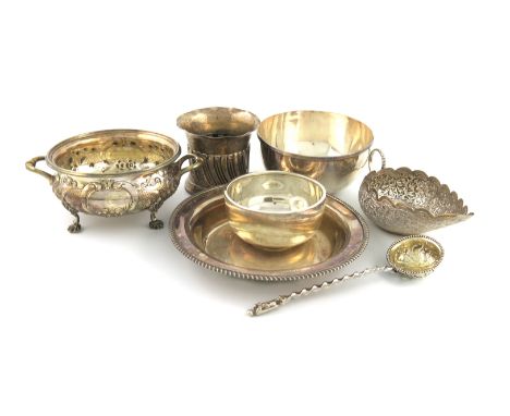 A mixed lot of silver items, various dates and makers, comprising: a Victorian two-handled sugar bowl, by H. Wilkinson and Co