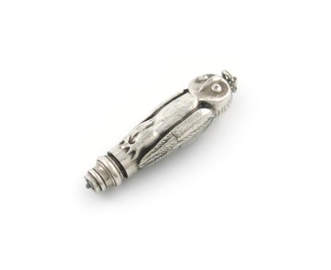 A novelty silver pencil, by S. Mordan and Co., modelled as a standing owl, with a ring attachment, length closed 5cm. Provena