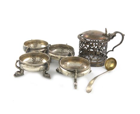 A mixed lot of silver items, various dates and makers, comprising: a Victorian mustard pot, of circular pierced form, lacking