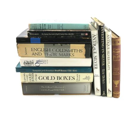 A mixed lot of silver reference books, including: Orfevrerie Nantaise, 1989, Snowman, K., Gold Boxes, Le Corbeiller, C., Snuf