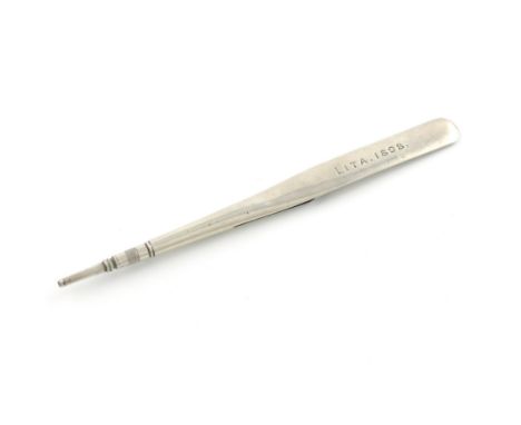 A late-Victorian silver combination pencil, page marker and letter knife, by S. Mordan and Co, circa 1898, oar form, inscribe