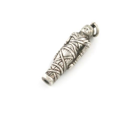 A Victorian novelty silver figural pencil, by S. Mordan and Co. modelled as an Egyptian mummy, with a ring attachment, length
