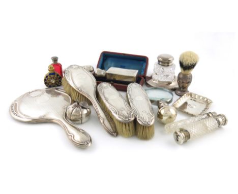 A mixed lot of silver items, various dates and makers, comprising: a cased late-Victorian silver scent bottle, of rectangular