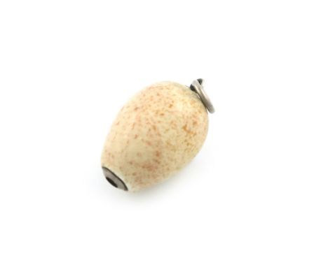 A Victorian novelty silver and ceramic pencil, by S. Mordan and Co., modelled as speckled light brown bird's egg, with a ring