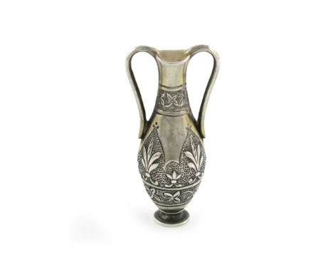 A Victorian novelty silver-gilt pencil, by S. Mordan and Co, modelled as a two-handled vase, with foliate decoration, length 