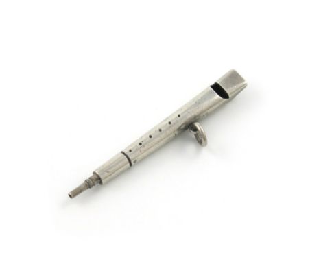 A Victorian novelty silver whistle and pencil, by S. Mordan and Co. modelled as a recorder, with a ring attachment, length cl