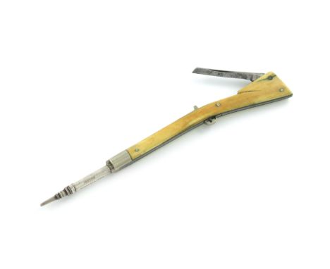 λA Victorian novelty metal mounted ivory pencil / quill cutter, by Joseph Rogers and Sons, circa 1890, modelled as a rifle, l