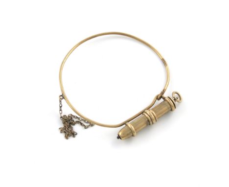 A Victorian gold bracelet sheath pencil, unmarked, plain mount, with a chain attachment, length 6cm. Provenance: The KB Colle
