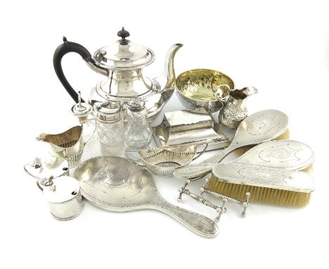 A mixed lot, comprising silver items: a presentation regimental double inkwell, by The Adie Brothers, Birmingham 1922, rectan