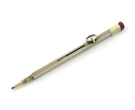 A novelty silver and enamel pencil, by S. Mordan and Co. unmarked, no. 926,6 modelled as a match, with a ring attachment, len