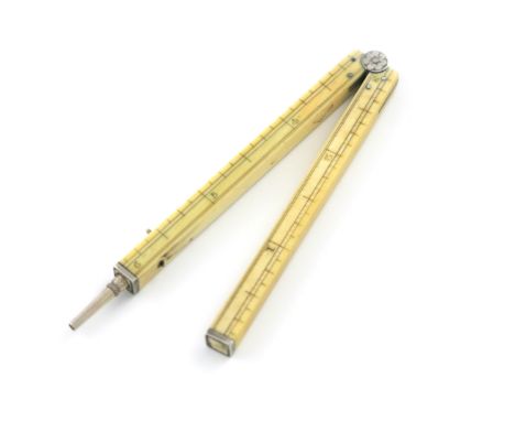λA Victorian novelty ivory pencil, by S. Mordan and Co, hinged rectangular form, engraved for six inches, length 15cm. Proven