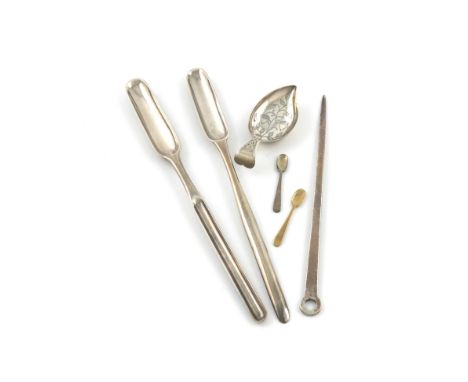 A mixed lot of silver flatware, various dates and makers, comprising a poultry skewer, by John Harvey, London circa 1749, a l