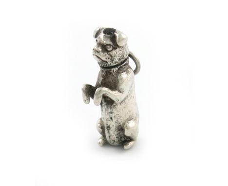 A Victorian novelty silver pencil, by S. Mordan and Co, circa 1880, modelled as a begging dog, with a ring attachment, length