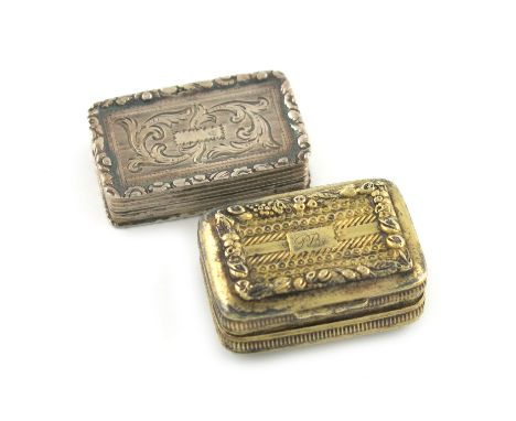 A George III silver-gilt vinaigrette, by John Linwood, Birmingham 1812, rectangular form, foliate borders and engine-turned d