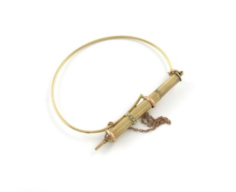 A Victorian 9-carat gold bracelet sheath pencil, by S. Mordan and Co. also marked with the arrow mark, the mount set with see