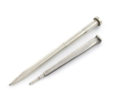 A novelty American silver pencil, marked sterling, modelled as a floor nail, plus a modern novelty silver pencil, by Villiers