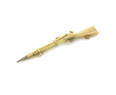 A Victorian novelty gold pencil, by S. Mordan and Co, modelled as a rifle, with two ring attachments,  length 6.2cm Provenanc