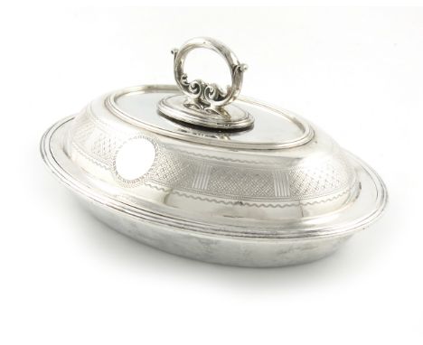A Victorian silver entrée dish and cover, Edgar Finley &amp; Hugh Taylor, London 1893, oval form, engraved decoration, detach