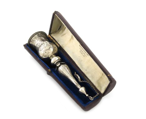 A Victorian silver posy holder, by C. Cheshire, Birmingham 1865, baluster form, engraved decoration, beaded borders, the base