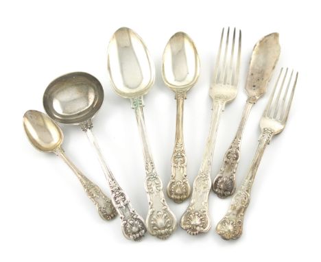 A collection of Victorian silver Queen's pattern flatware, by J and A Savory, London various dates, comprising: ten tablespoo