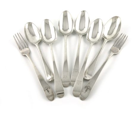 A small collection of 18th century Irish silver flatware, comprising: a set of four George III Old English pattern tablespoon