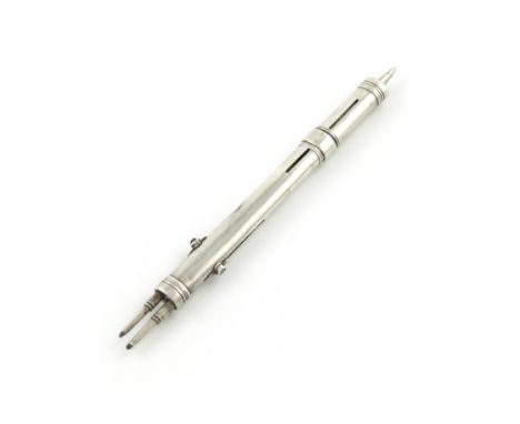 A silver combination two-colour pencil, by Arthur Downing Ltd. Birmingham 1892, cylindrical form, with a green and black penc