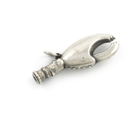 A rare novelty silver pencil, unmarked, modelled as a lobster claw, with a ring handle, length 5cm. Provenance: The KB Collec