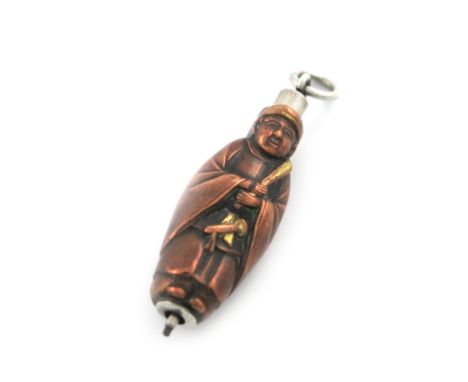 A Victorian novelty copper and mixed metal figural pencil, unmarked, modelled as a Japanese man, with a ring attachment, leng