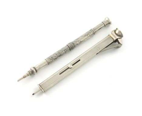 An Edwardian silver combination cigar cutter and pencil, by S. Mordan and Co., Chester 1903, oval cylindrical form, length 11