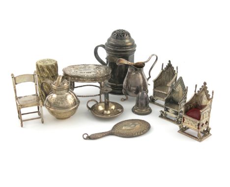 A mixed lot of silver items, various dates and maker's, comprising: a Britannia standard kitchen pepper pot, London 1912, a s