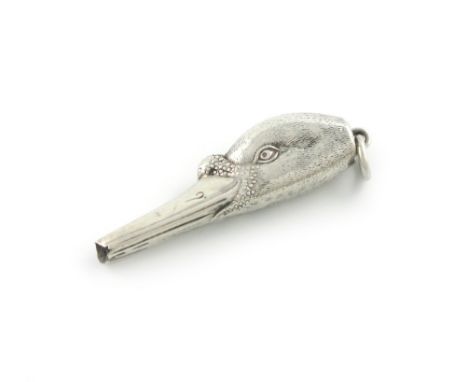 A Victorian novelty silver pencil, by S. Mordan and Co., also marked Rd 16638, modelled as a swan head, with a ring attachmen