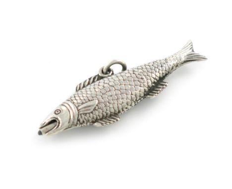 A Victorian novelty silver pencil, by S. Mordan and Co, modelled as a salmon, textured scale decoration, with a ring attachme