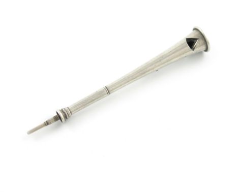 A novelty silver combination cigar cutter and pencil, unmarked, modelled as a hunting horn, length closed 9.7cm. Provenance: 
