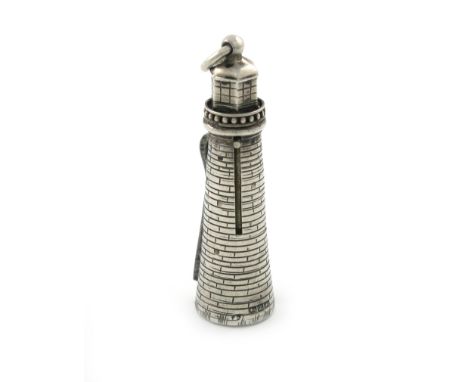 A Victorian novelty silver pencil, button hook and pen knife, Birmingham 1896,modelled as a lighthouse, with a ring attachmen