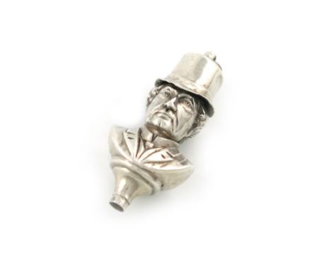 A Victorian novelty silver figural pencil, unmarked, modelled as a gentleman's head with a hat, with a ring attachment, lengt