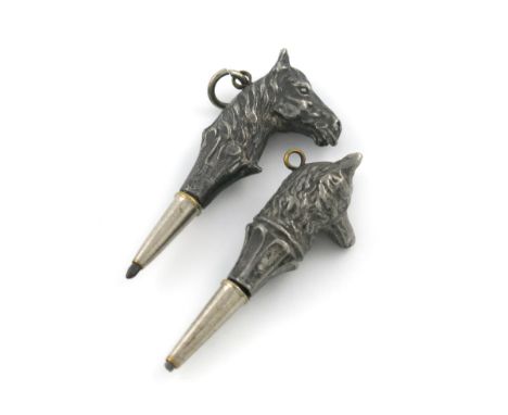 Two metal novelty pencils, unmarked, modelled as a horse's head and a fox's head, with ring attachments. (2) Provenance: The 