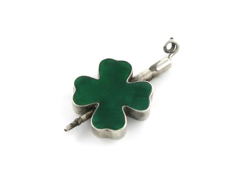 A late-Victorian novelty silver and enamel pencil, by Thornhill, also marked Rd. 40926, modelled as a four-leaf clover, with 