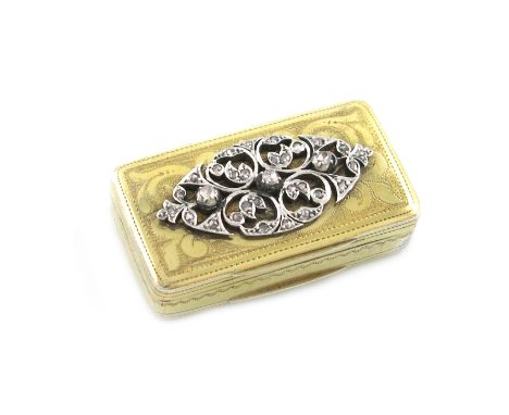 A George III silver-gilt snuff box, by Robert Mitchell &amp; Co, Birmingham 1811, rectangular form, engraved decoration, the 