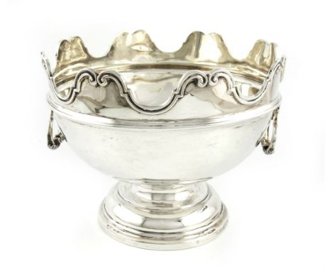 An Edwardian silver two-handled rose bowl, by Deakin and Sons, Sheffield 1908, circular form, central girdle, drop ring handl